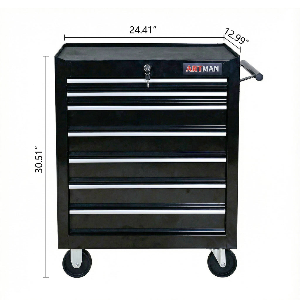 7 Drawers Multifunctional Tool Cart with Wheels - Black