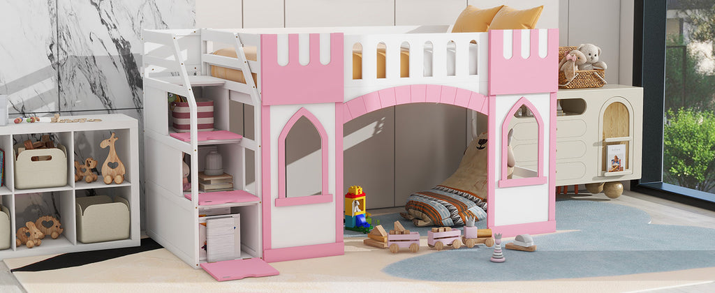 Twin Size Loft Bed With Storage Staircase And Window