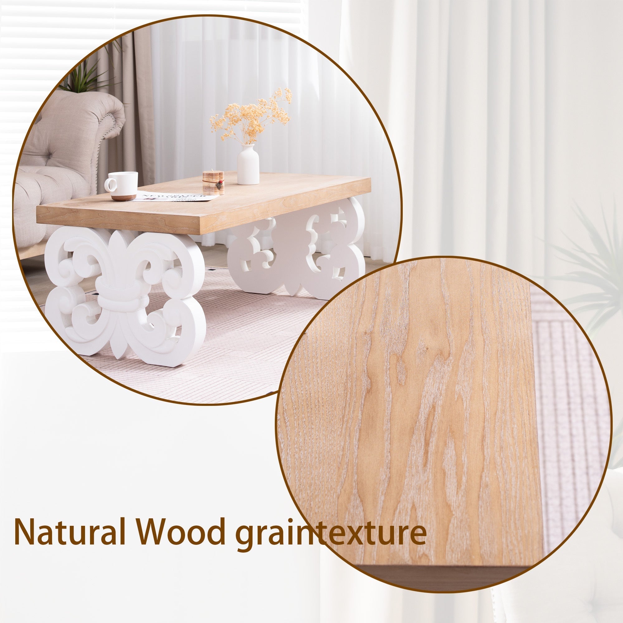 Ornate Wood Coffee Table – 47" Rectangular Farmhouse Style Table