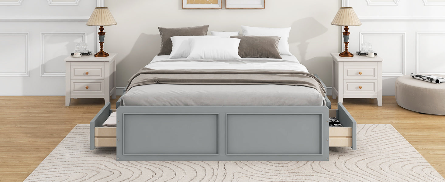Wood Queen Size Platform Bed Frame with 6 Drawers