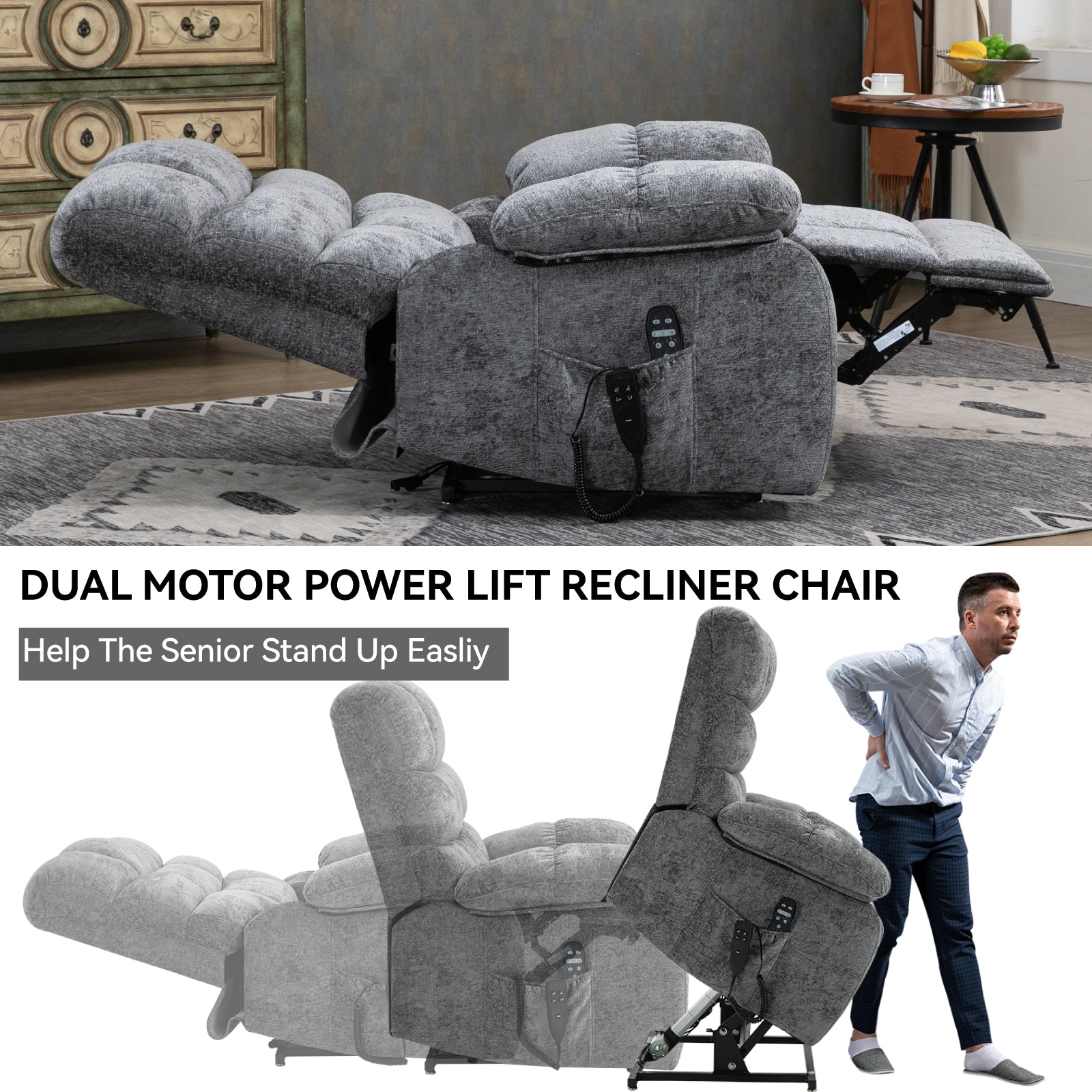 Lift Recliner Chair with Heat Massage - Dual Motor
