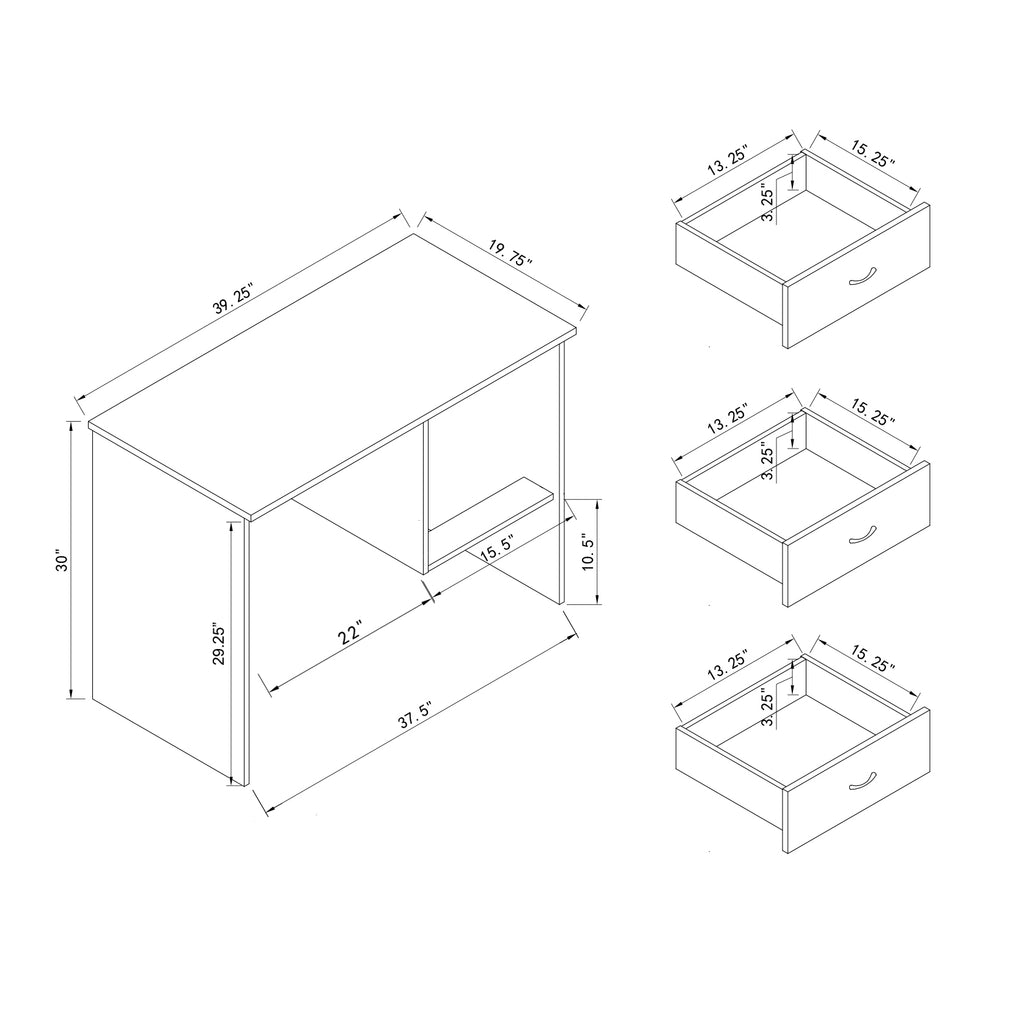 Three Locking Drawers Student Desk