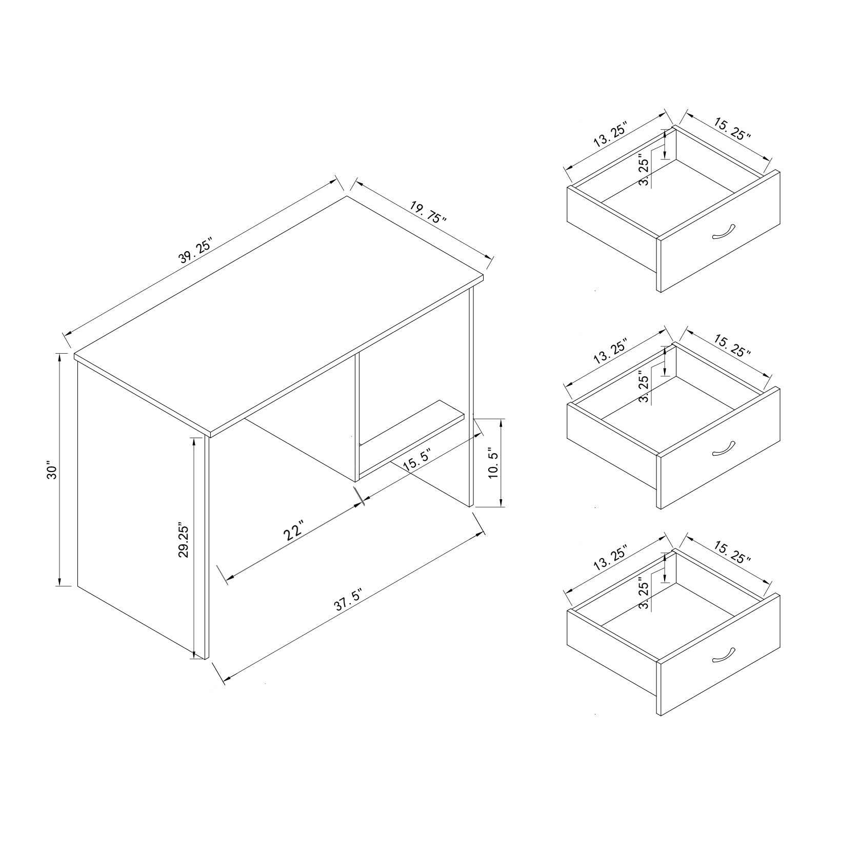 Three Locking Drawers Student Desk