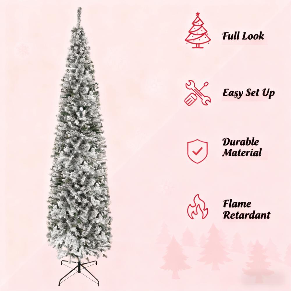 9ft Flocked Pencil Christmas Tree with Faux Snow