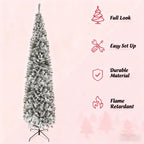 9ft Flocked Pencil Christmas Tree with Faux Snow