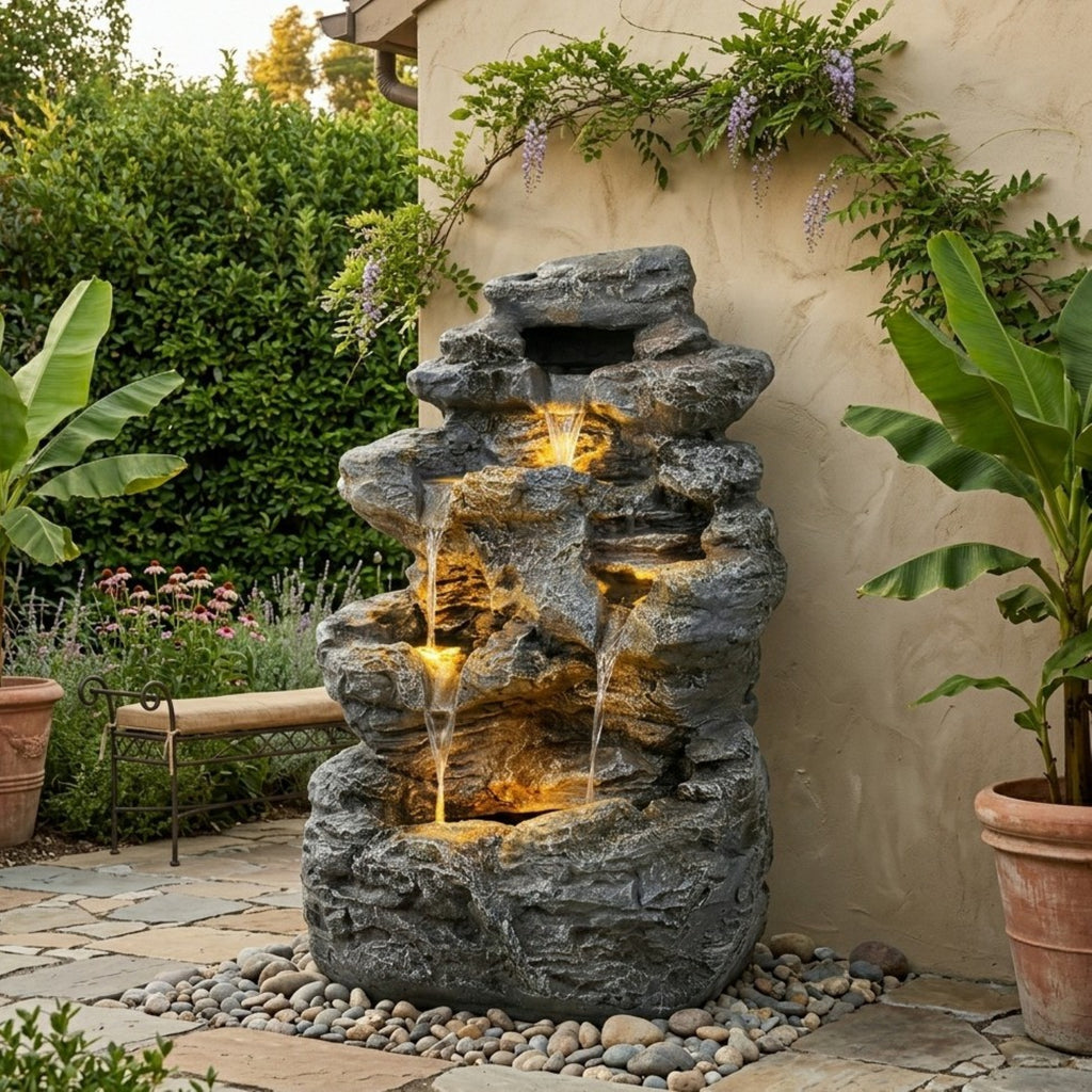 5-Tiered Concrete Tall Slim Fountain, 23.85"H