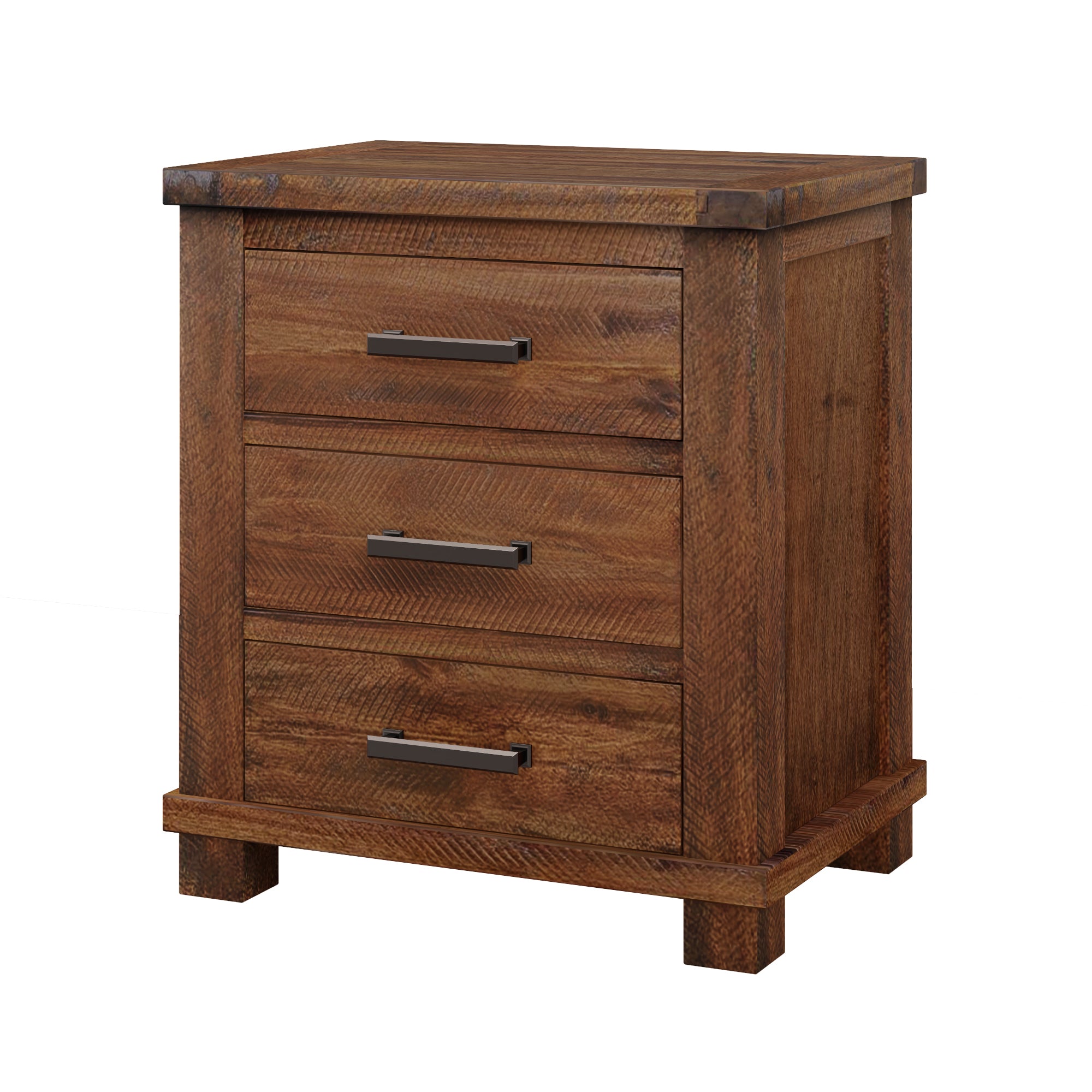 Rustic Three Drawer Reclaimed Solid Wood Farmhouse Nightstand Set of Two