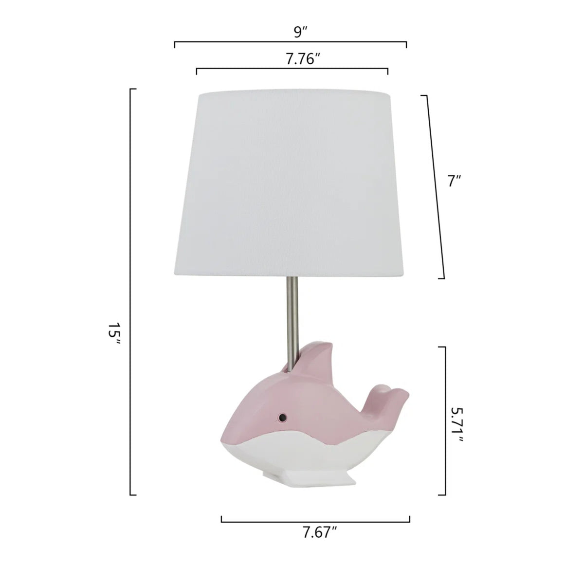 15-Inch Dolphin Resin Table Lamp, Pink, with White Linen Shade