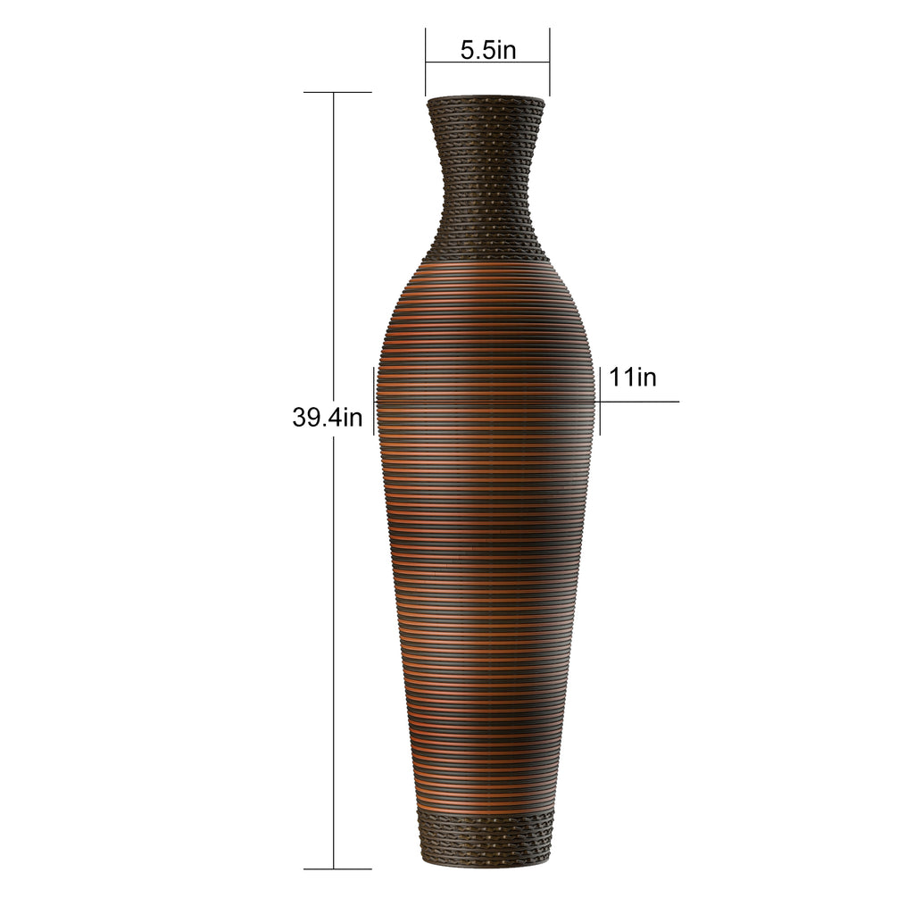 Hand-Woven PVC Rattan Floor Vase, 39 Inch Tall