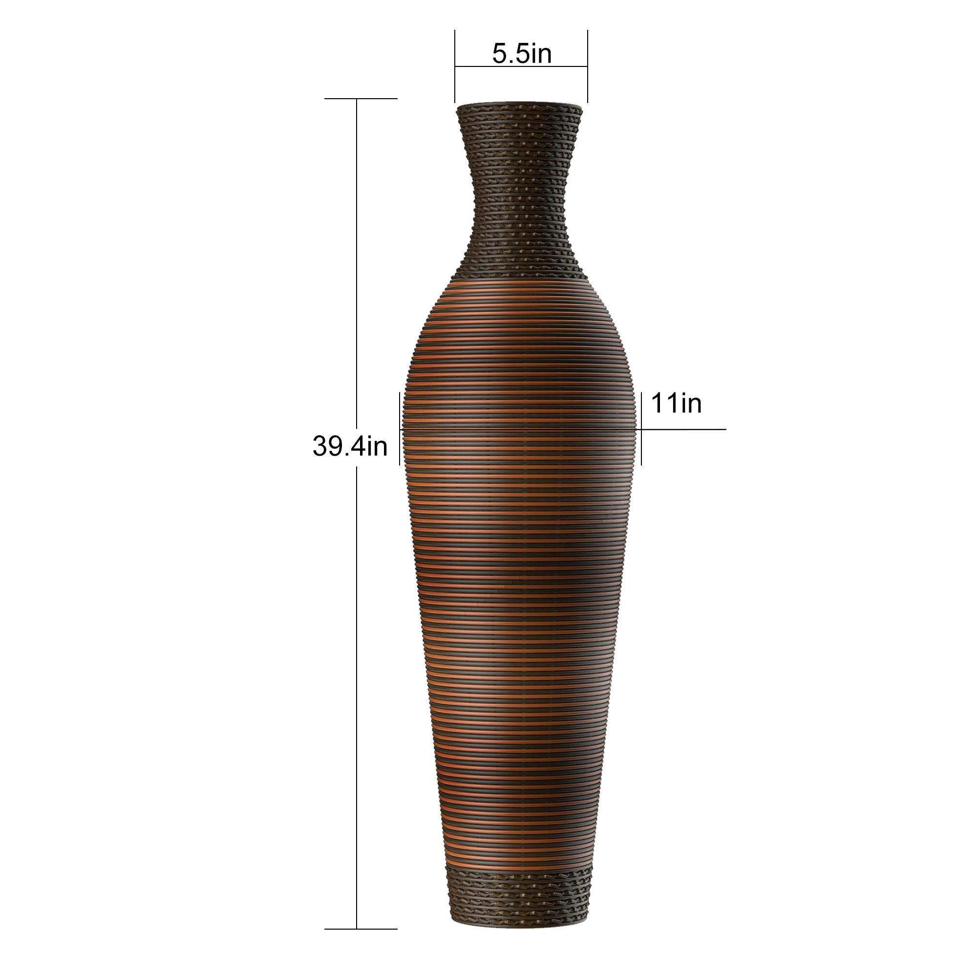 Hand-Woven PVC Rattan Floor Vase, 39 Inch Tall