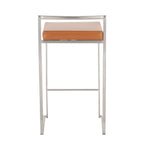 Contemporary Stackable Counter Stool in Stainless Steel with Camel Faux Leather Cushion - Set of 2