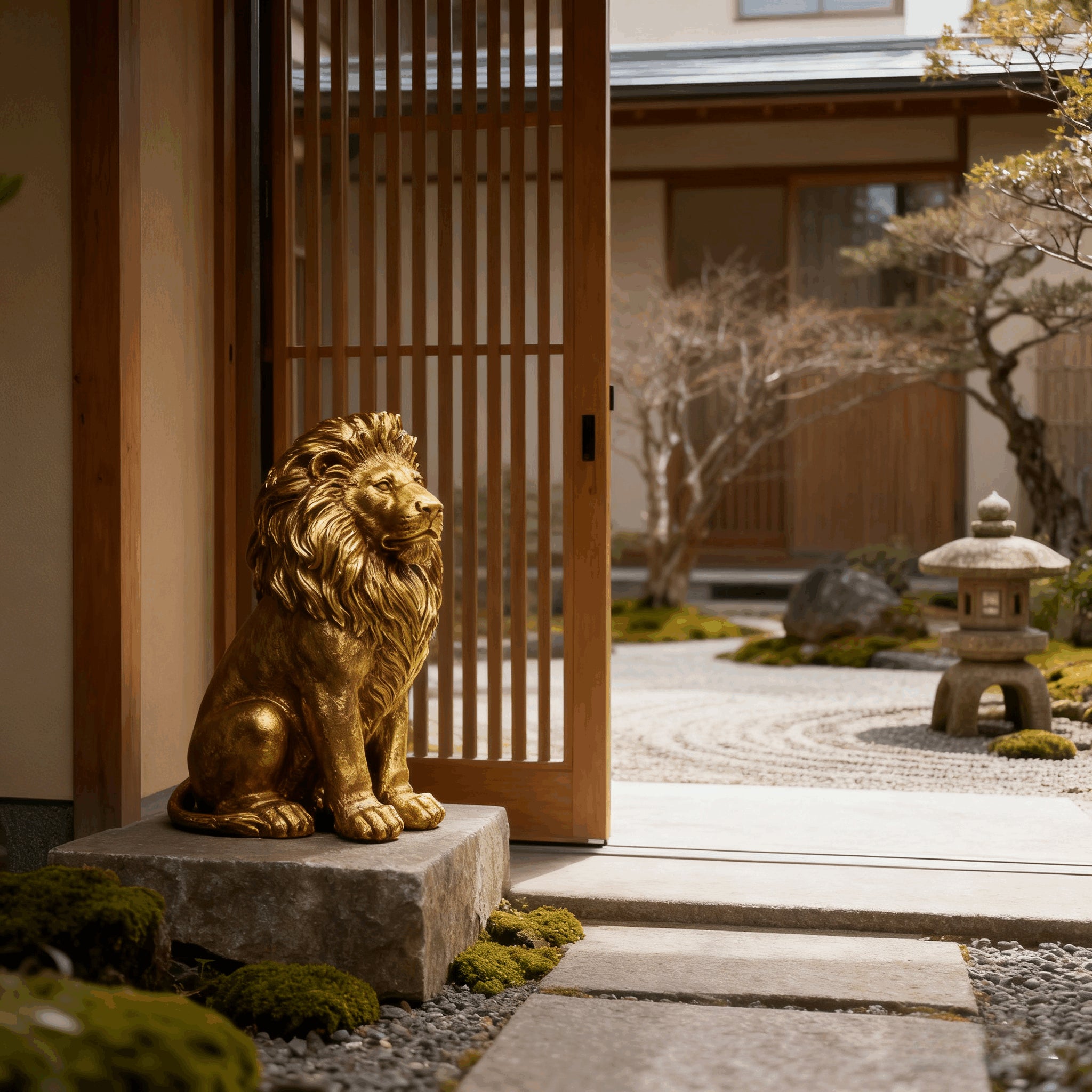 24" Lion Statue - Resin Outdoor Guardian Sculpture