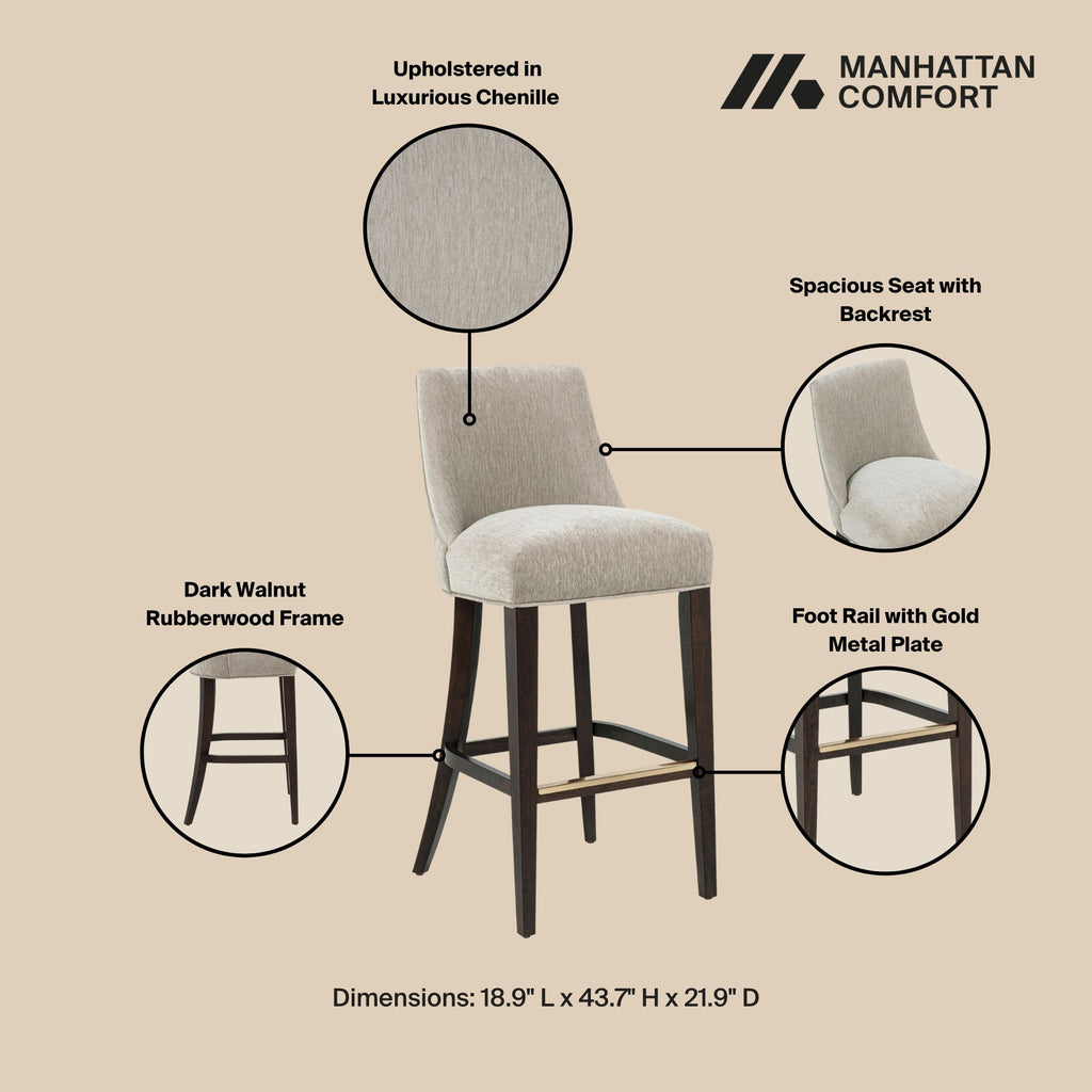 Beever Wood Upholstered Chenille Barstool