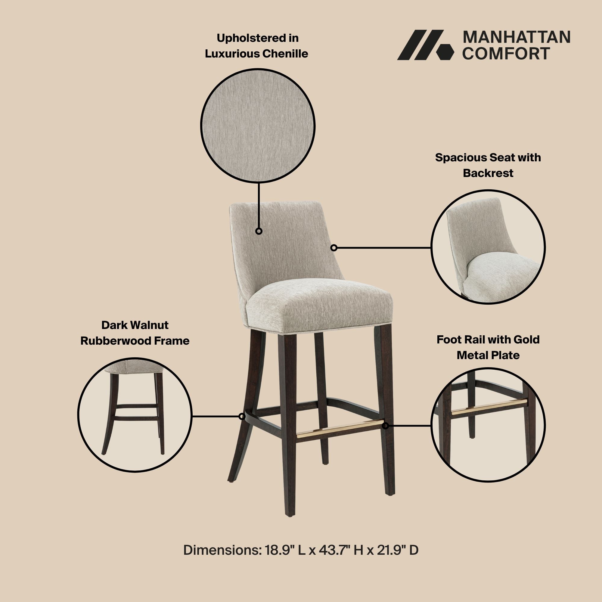 Beever Wood Upholstered Chenille Barstool