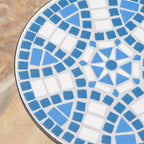 Outdoor Round Side Table with Mosaic-Style Top and Curved Iron Legs