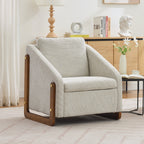 Chenille Fabric Modern Upholstered Armchair with Wooden Side Frame
