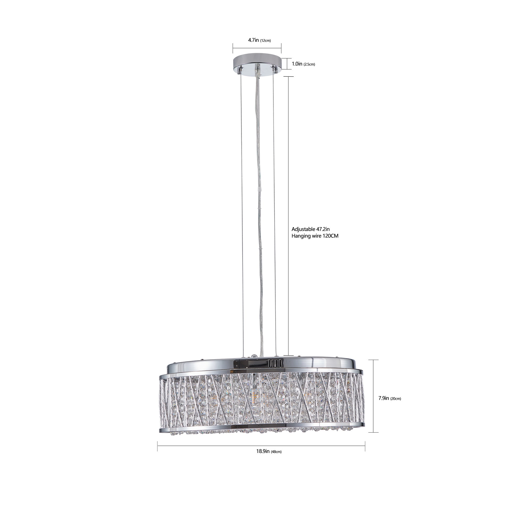Modern Crystal Chandelier - 19 Inches Round Flush Mount Light