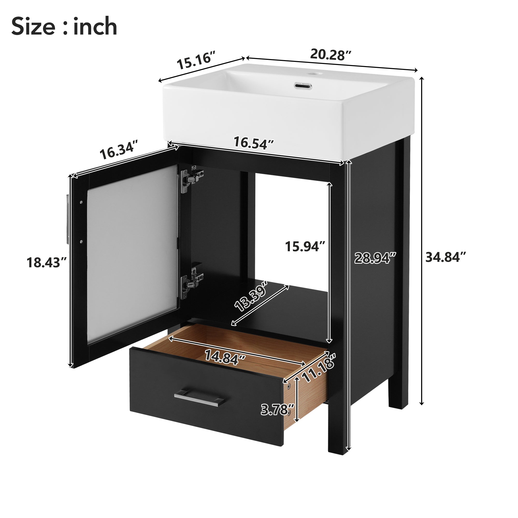 20-Inch Bathroom Vanity With Ceramic Sink