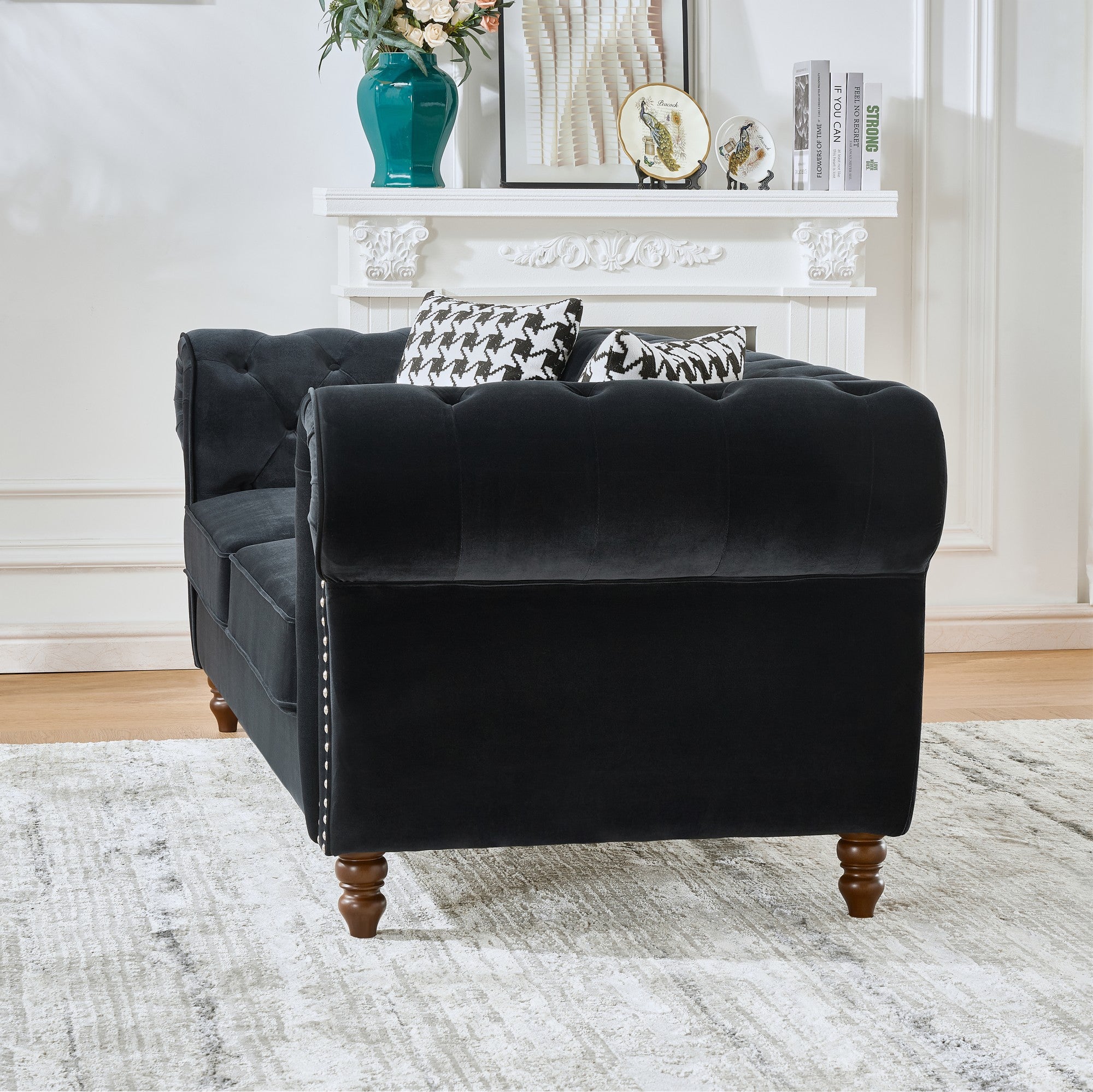Chesterfield Velvet Upholstery Fabric Sofa - 3 Seater