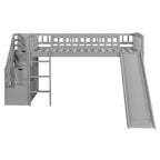 Stairway Twin Size Loft Bed with Two Drawers and Slide, Gray