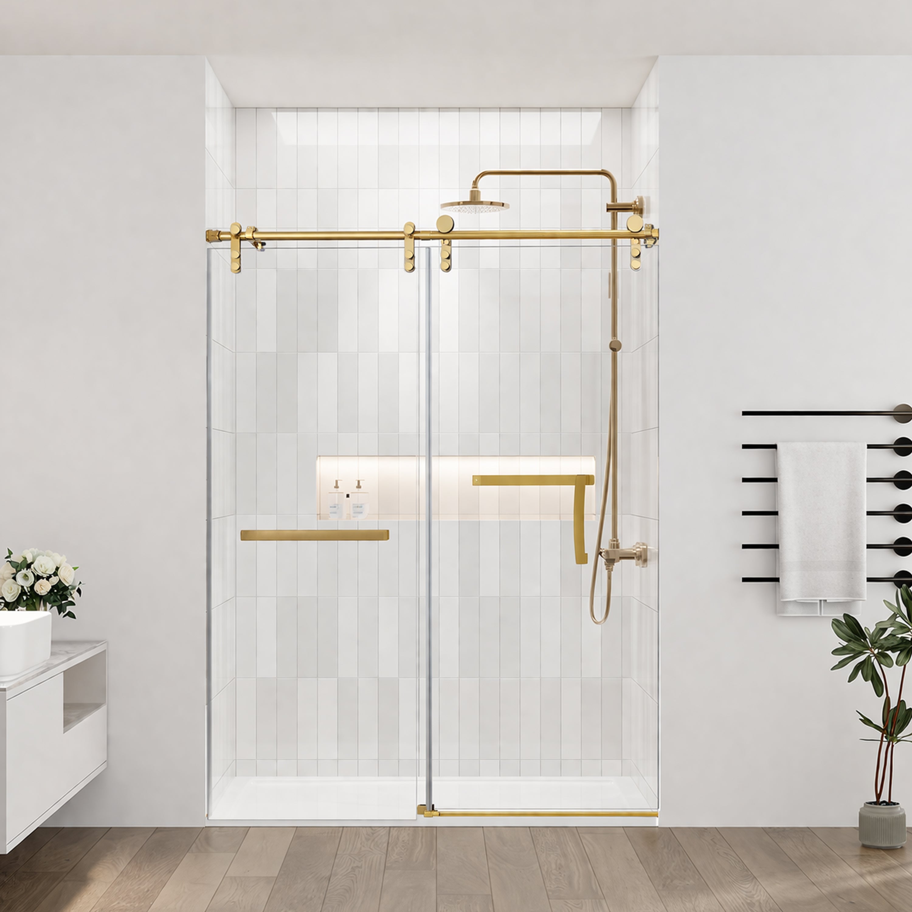 60 Inches x 76 Inches Frameless Single Sliding Shower Door