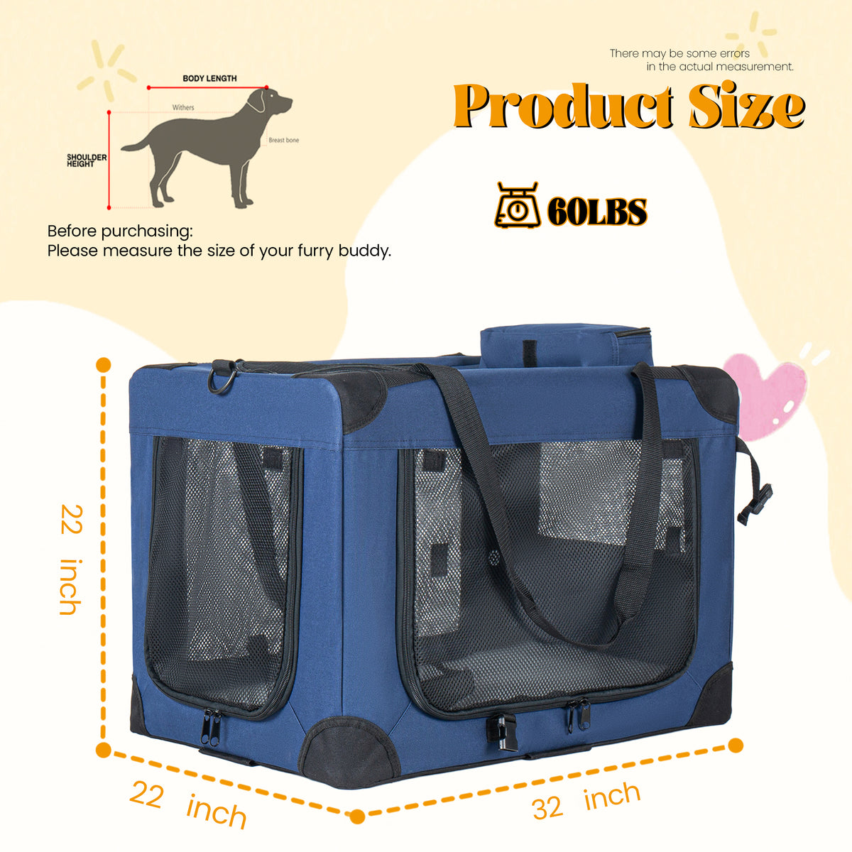 32" Soft Dog Crate - Portable Folding Pet Carrier