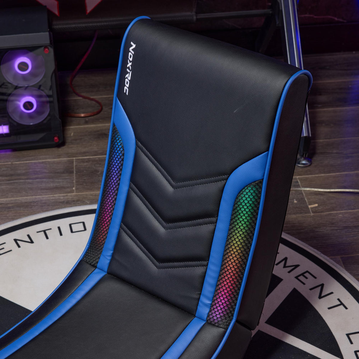 Gaming Rocker Floor Chair with RGB LED Lights, PU Leather, Black