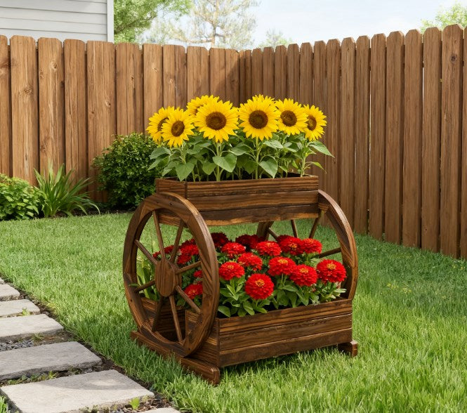 Outdoor Wooden Wagon Planter Box