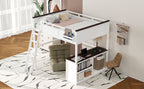 Queen Size Loft Bed With Desk, Open Shelf And Storage Box
