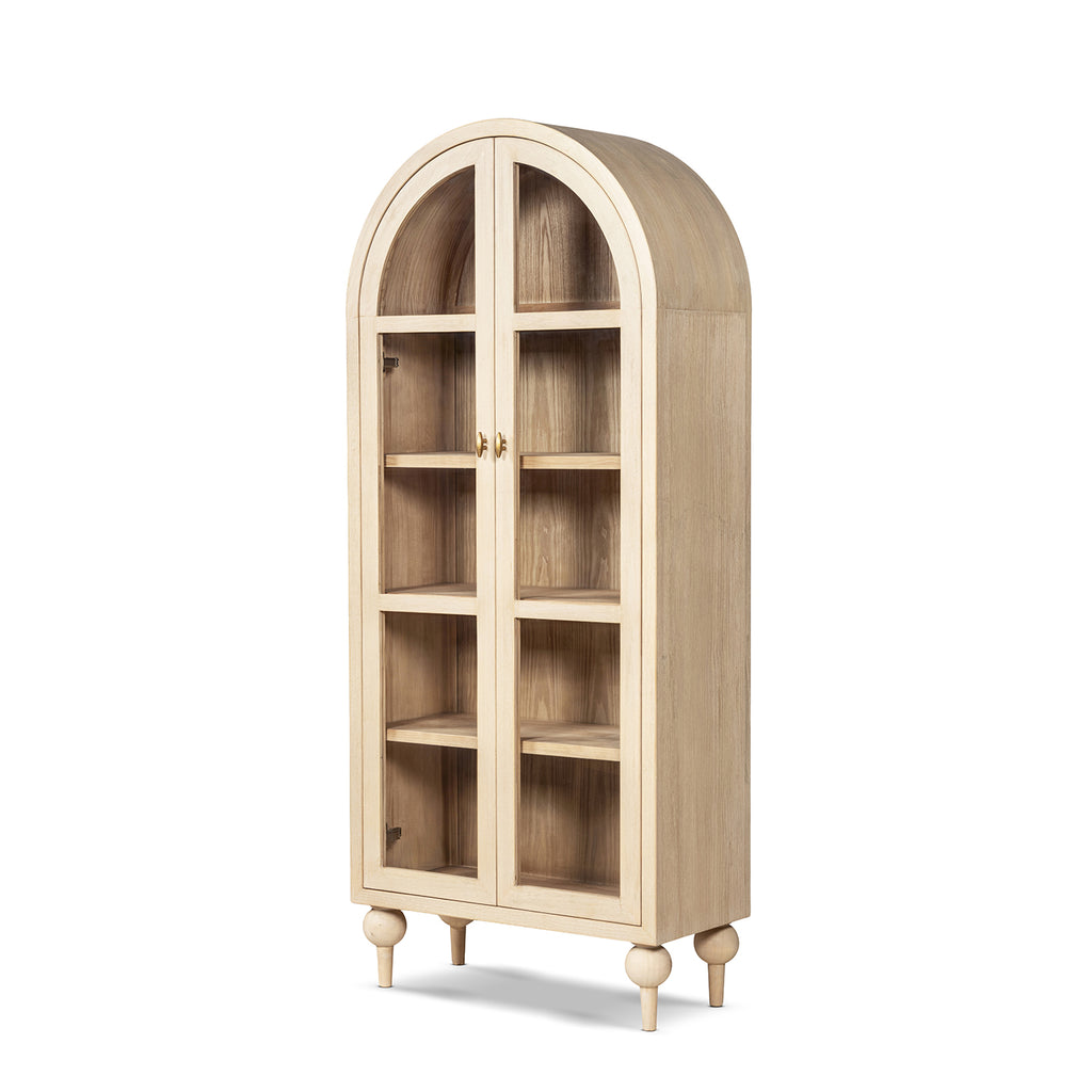 Odette 83-Inch Arched Glass Door Display Cabinet, Brushed White