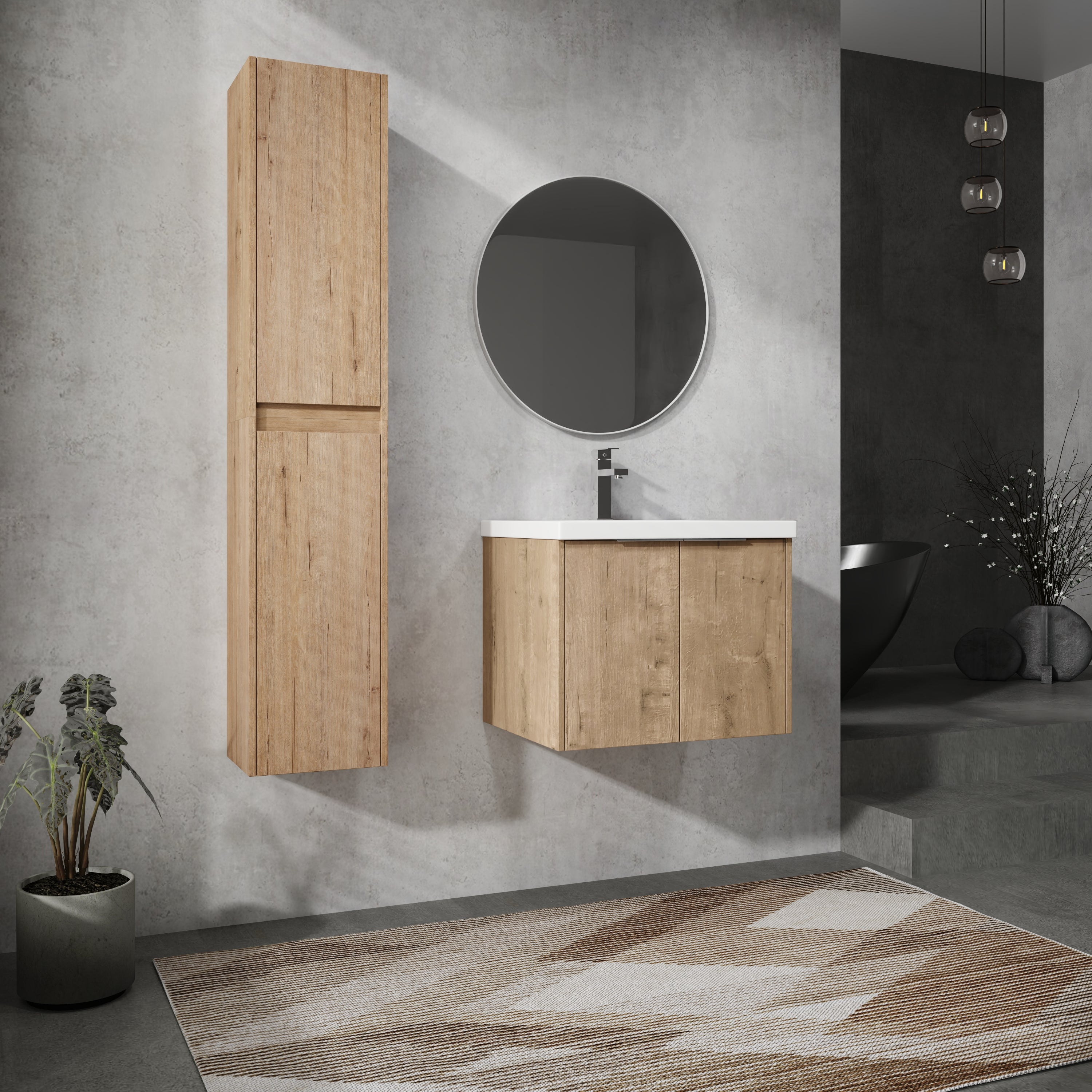 24" Wall-Mounted Bathroom Vanity With Sink and Side Cabinet