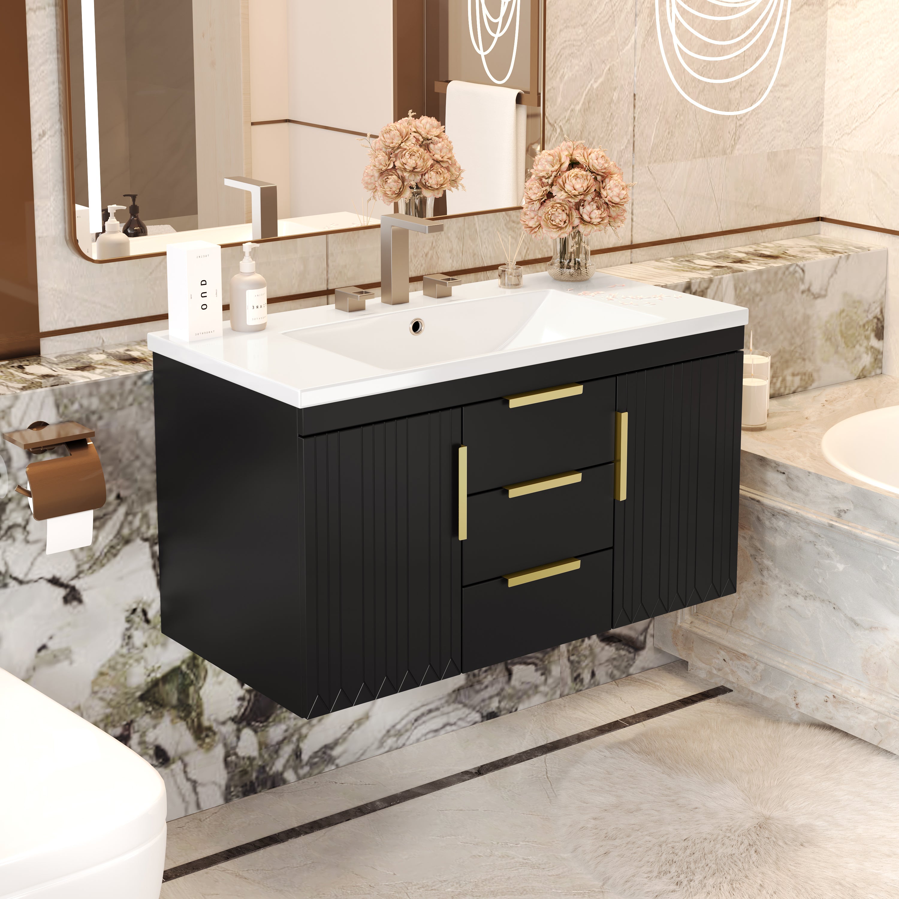 36'' Wall Mounted Bathroom Vanity with Resin Sink