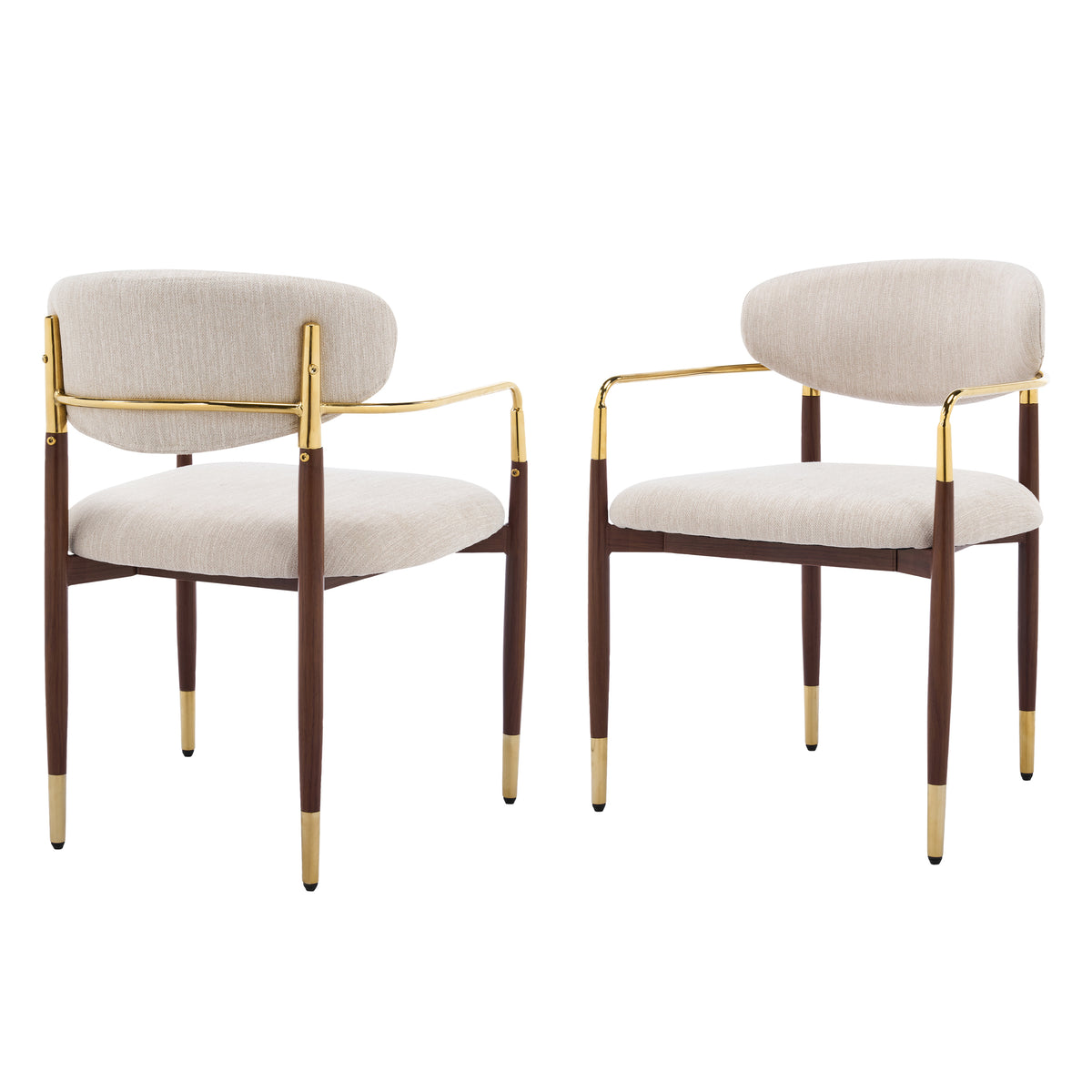 Modern Iron Frame Armchair Dining Chair With Upholstered (Set of 2),Beige+Walnut+Gold