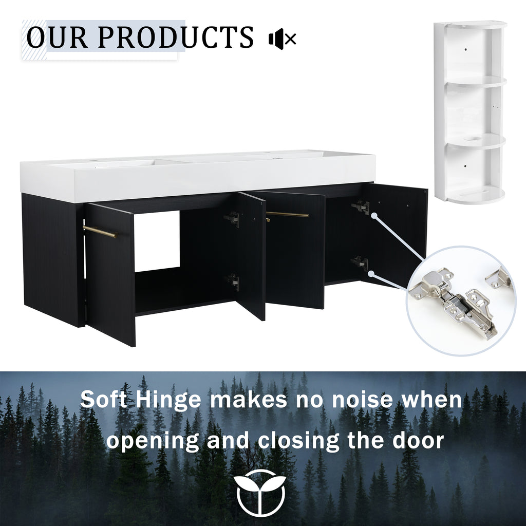 60 Inch Wall-Mounted Bathroom Vanity with Sink and Storage Rack