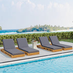 Lounge Chaise Set, Acacia Solid Wood with Lounge Cushion (Dark)