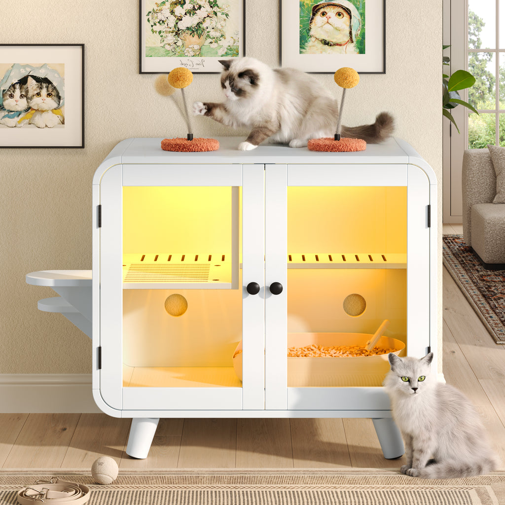 Cat Hidden Litter Box Enclosure with RGB LED Light