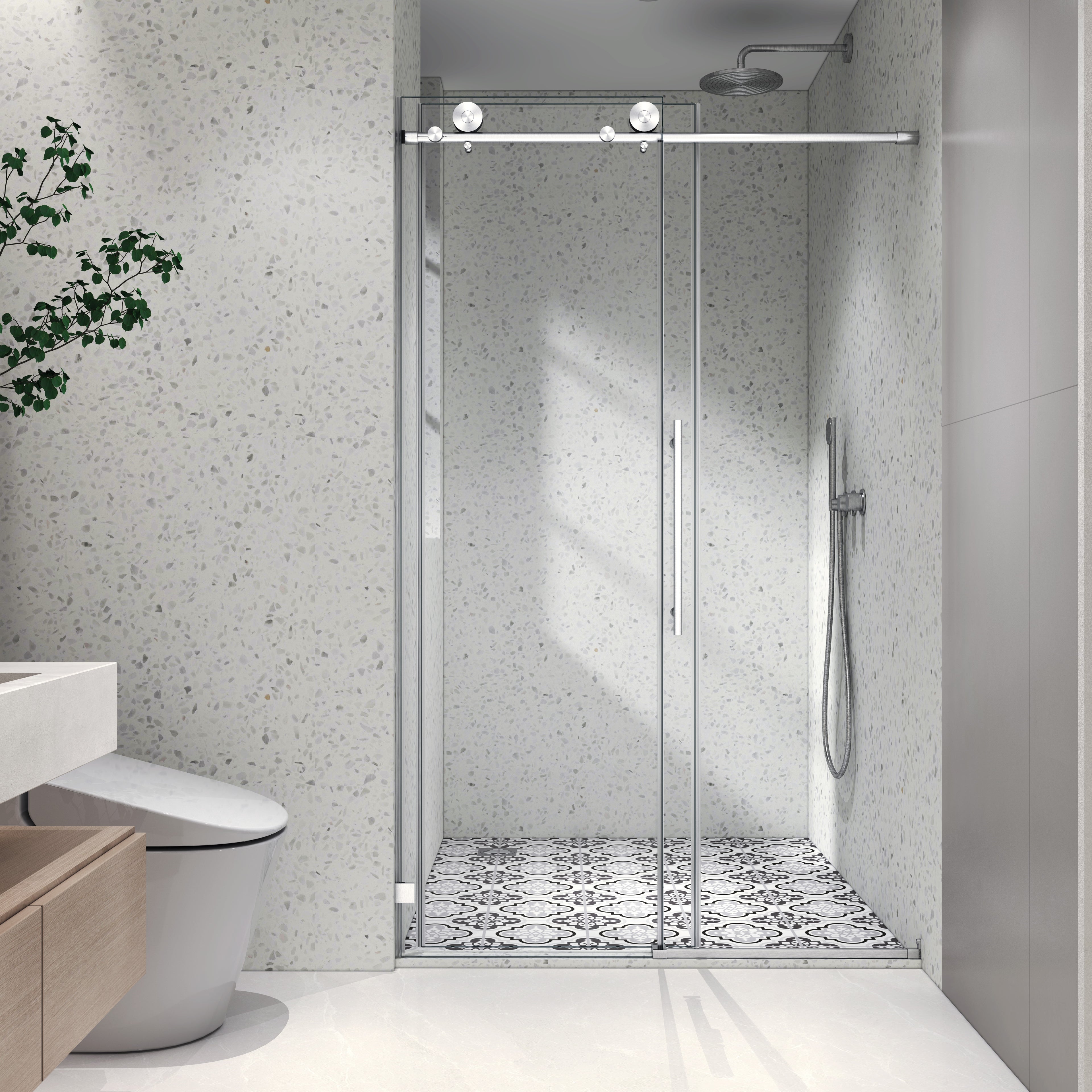 Brushed Nickel Frameless Shower Door