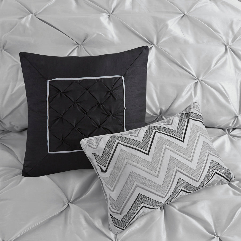 7-Piece King 100% Polyester Pieced Pleated Tufted Comforter Set