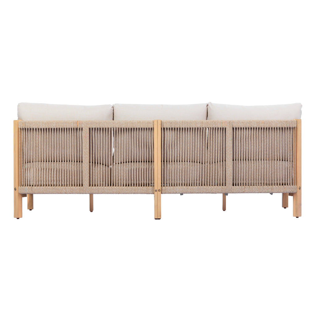 73.23" Outdoor Acacia Wood Frame Three-Seater Sofa