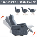 Blue Heat Massage Manual Recliner Chair with Rocker and Swivel in Fabric for Living Room