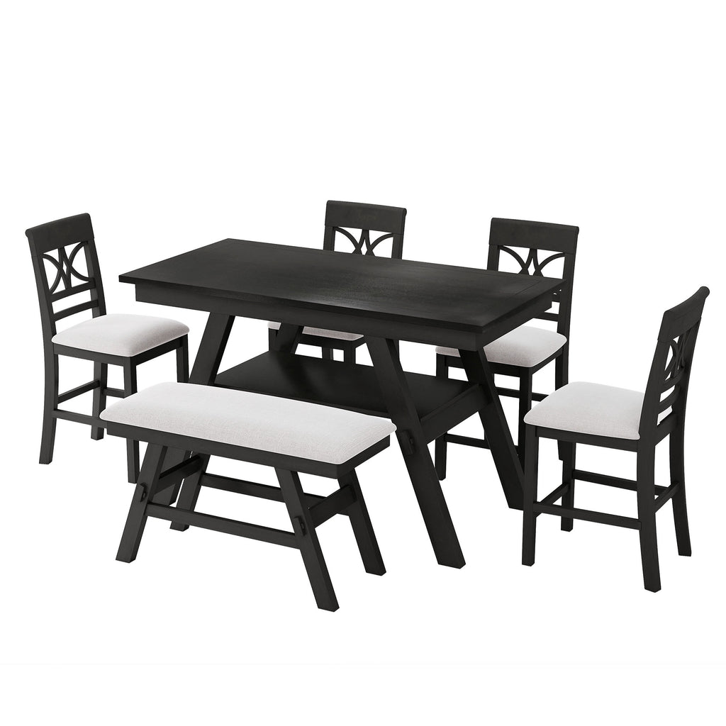 TOPMAX 6-Piece Wood Counter Height Dining Table Set with Storage Shelf