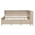 Full Size Wood Daybed with Storage Shelves and 3 Drawers, Antique