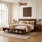 Walnut King Size Platform Bed Frame with Footboard Storage