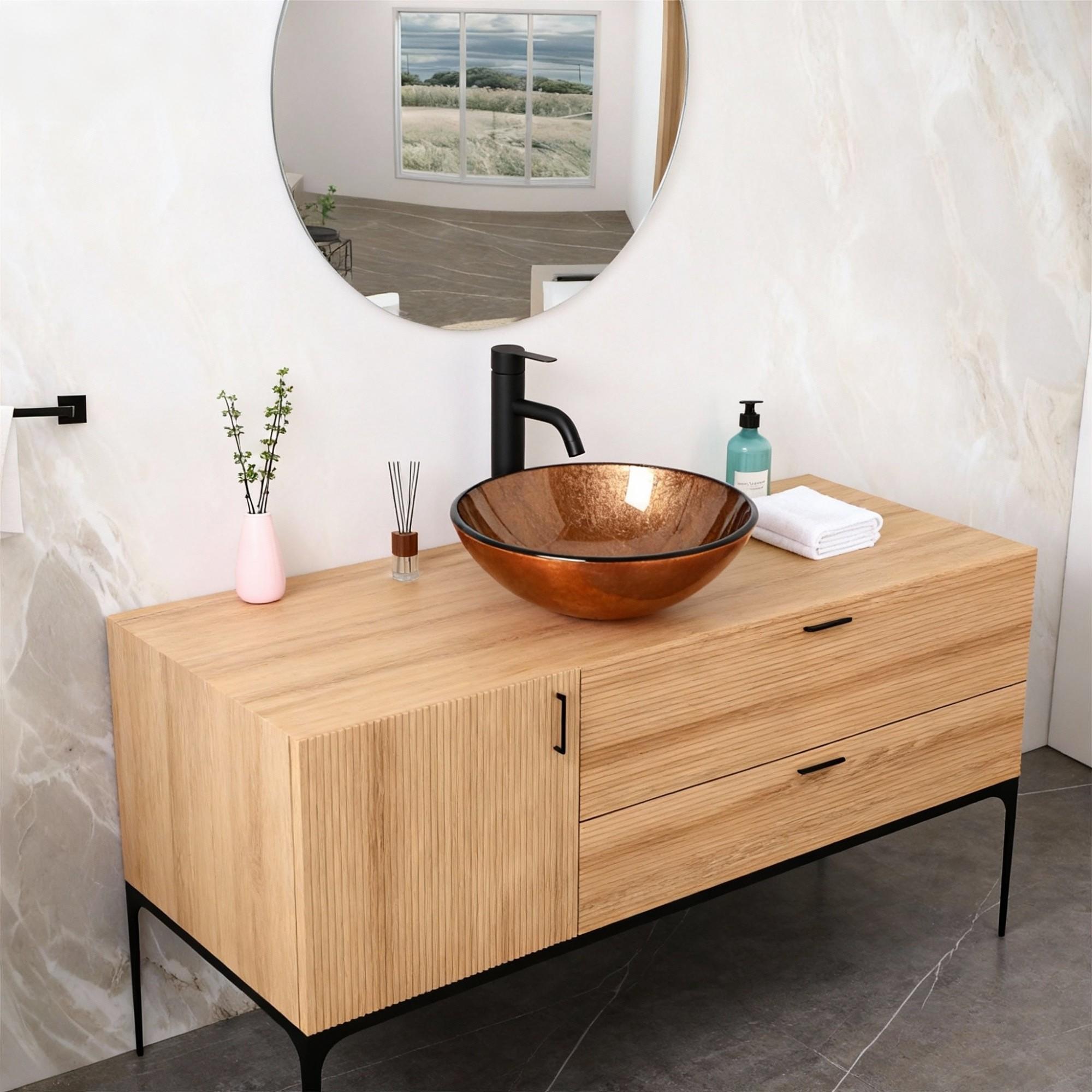 Artistic Tempered Glass Vessel Bathroom Sink with Pop-Up Drain