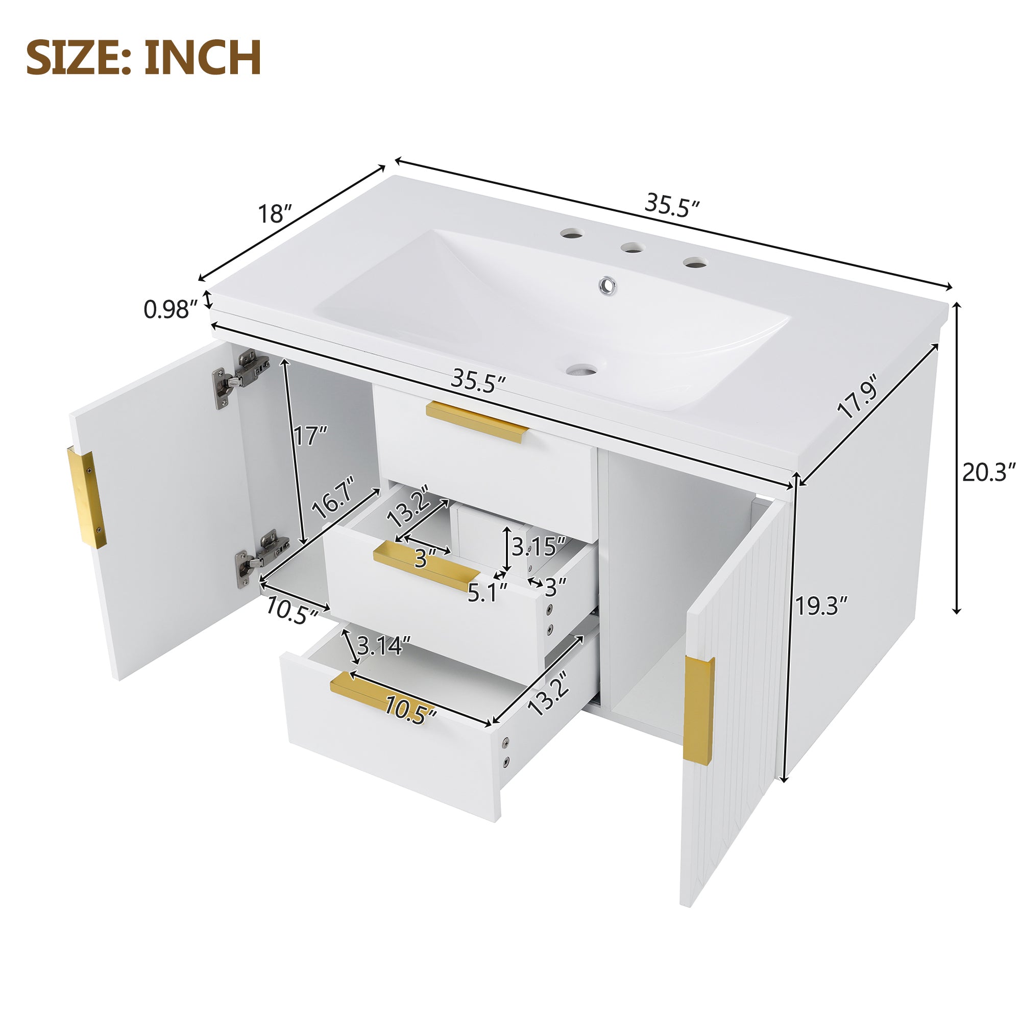 36'' Wall Mounted Bathroom Vanity