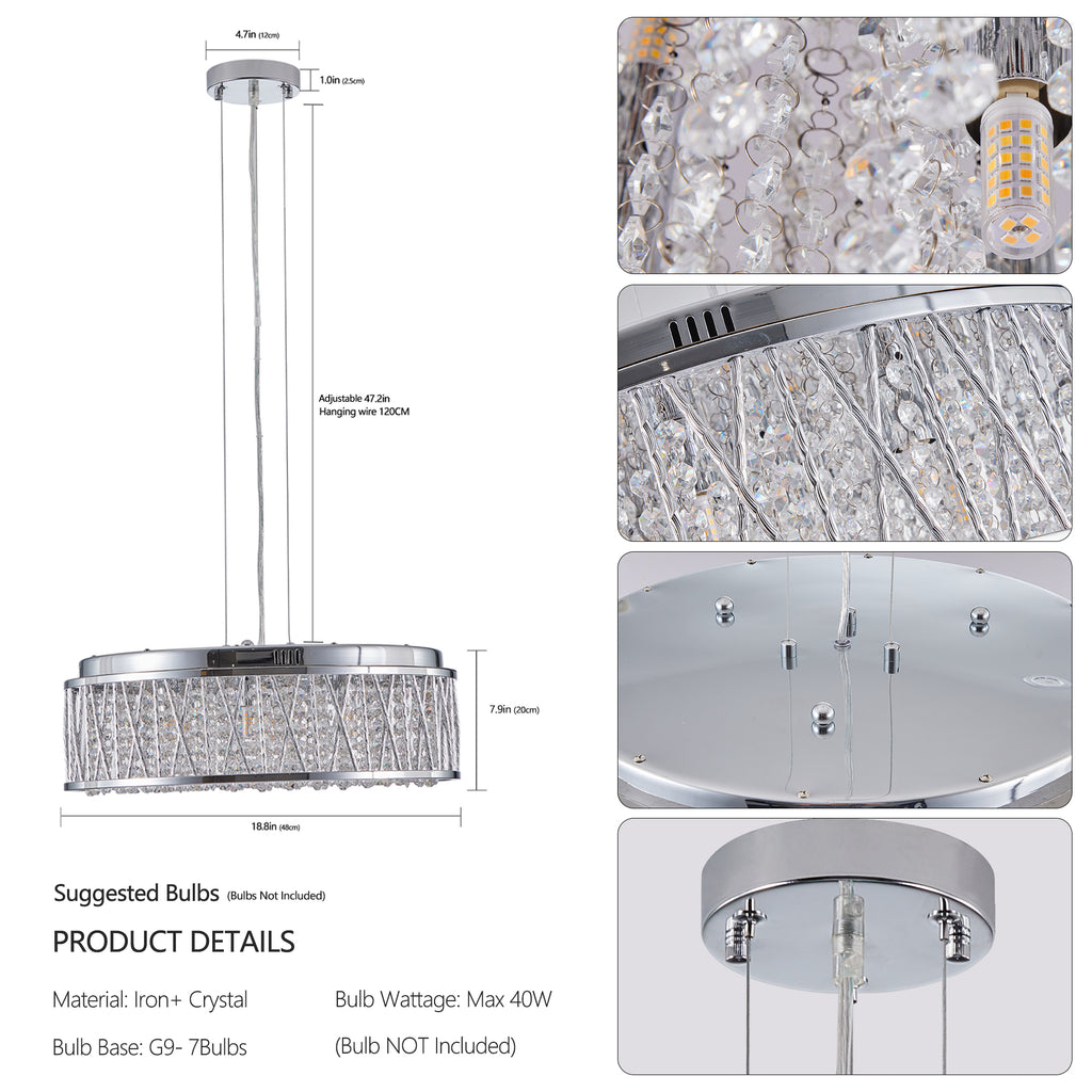 Modern Crystal Chandelier - 19 Inches Round Flush Mount Light