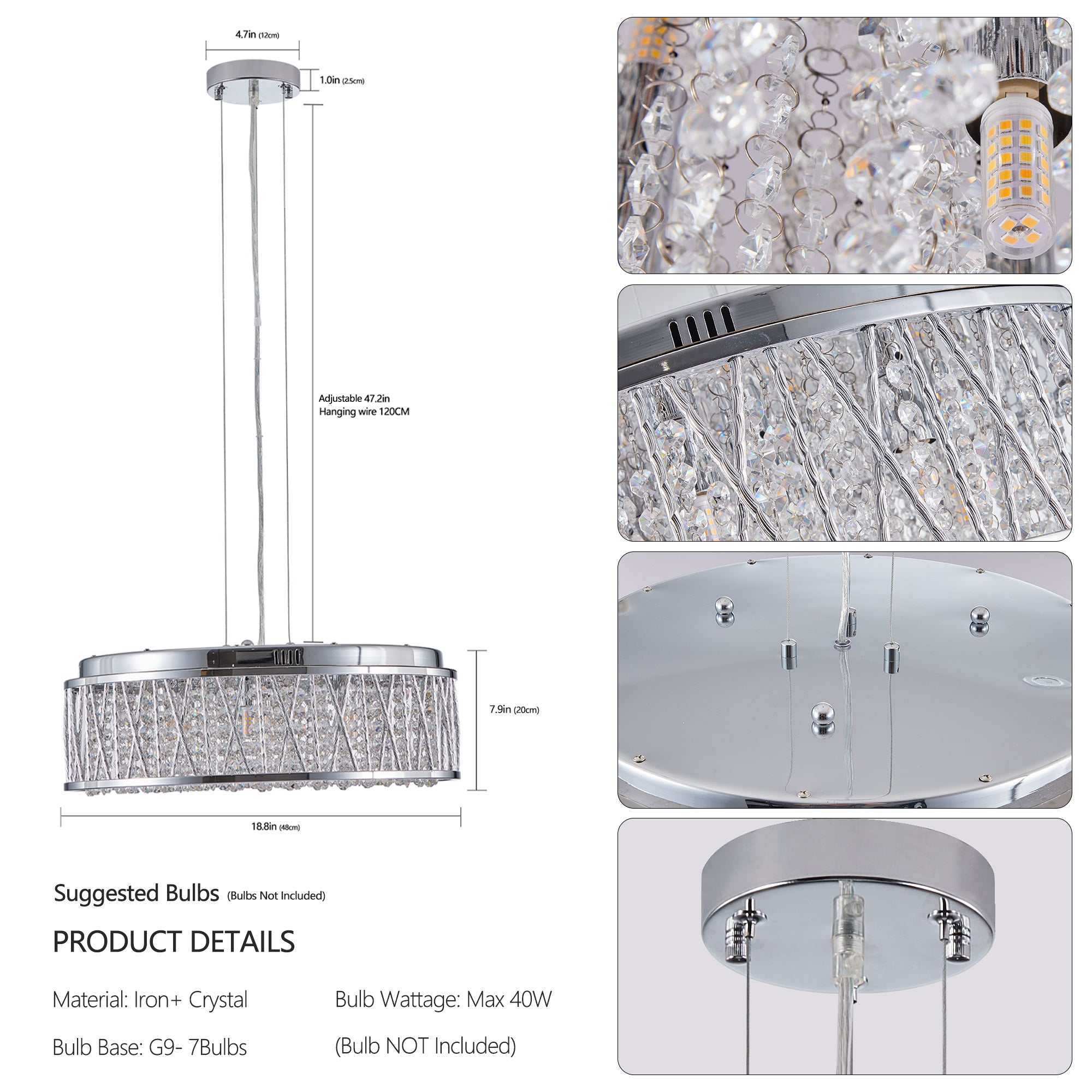 Modern Crystal Chandelier - 19 Inches Round Flush Mount Light