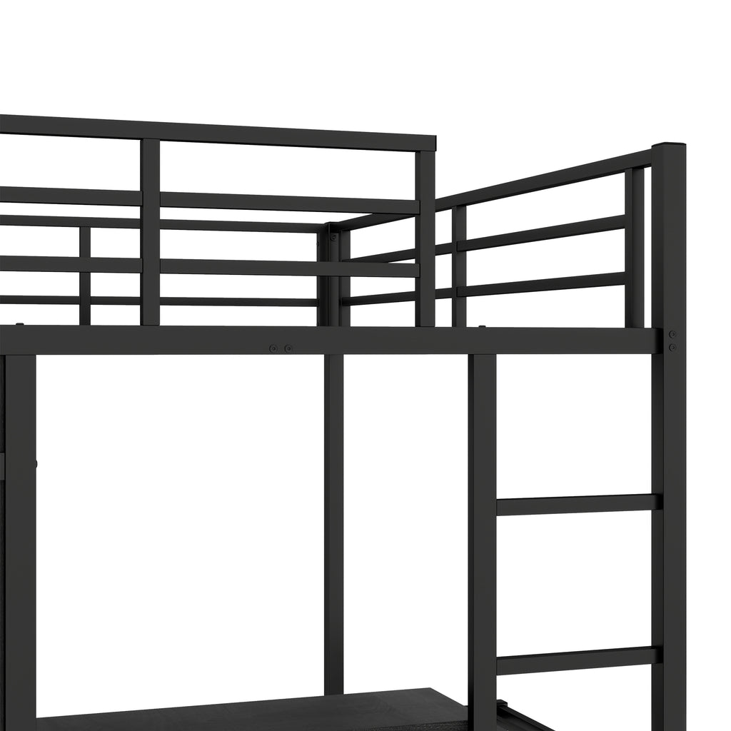 Full XL Over Twin Metal Bunk Bed with Folding Desk and LED Closet