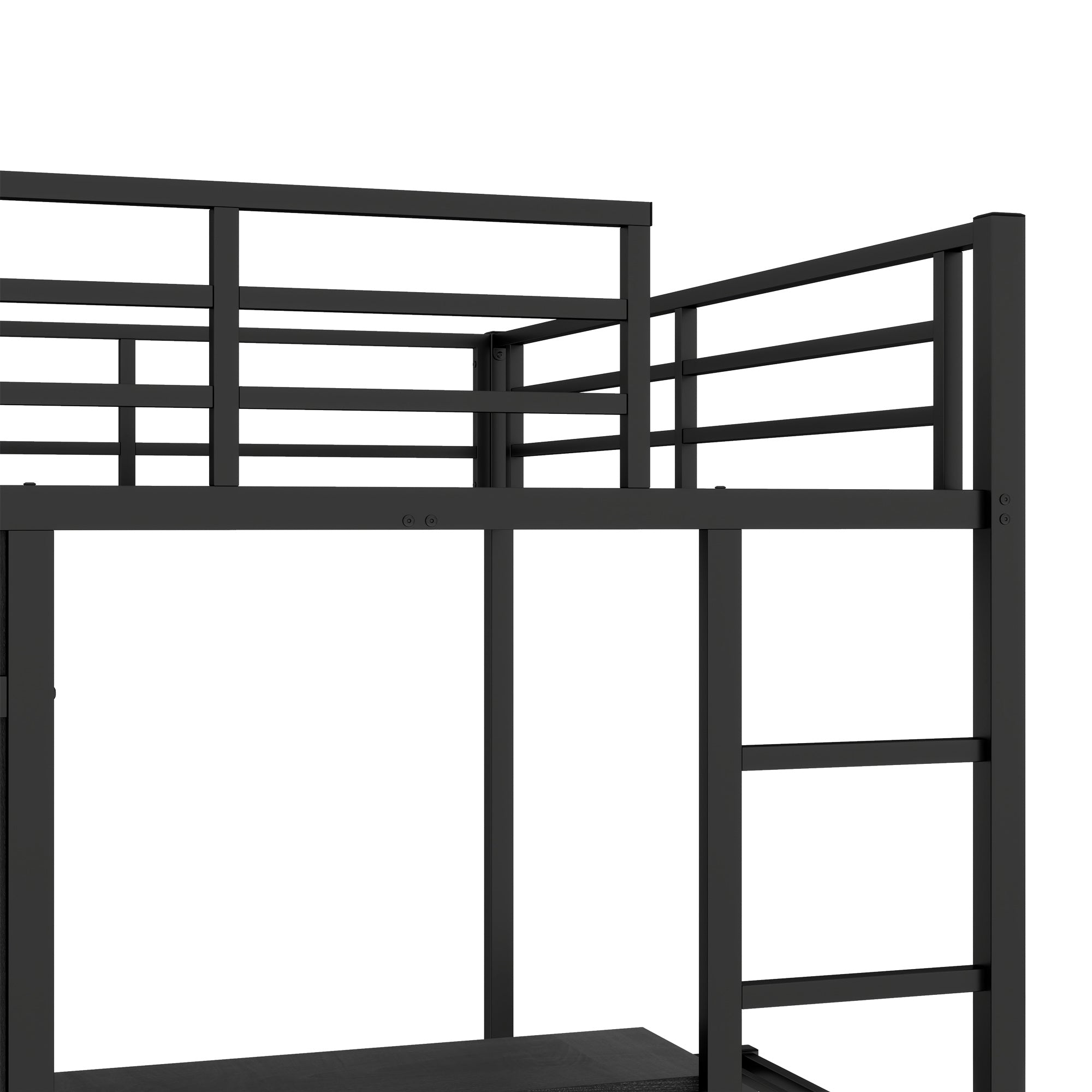 Full XL Over Twin Metal Bunk Bed with Folding Desk and LED Closet