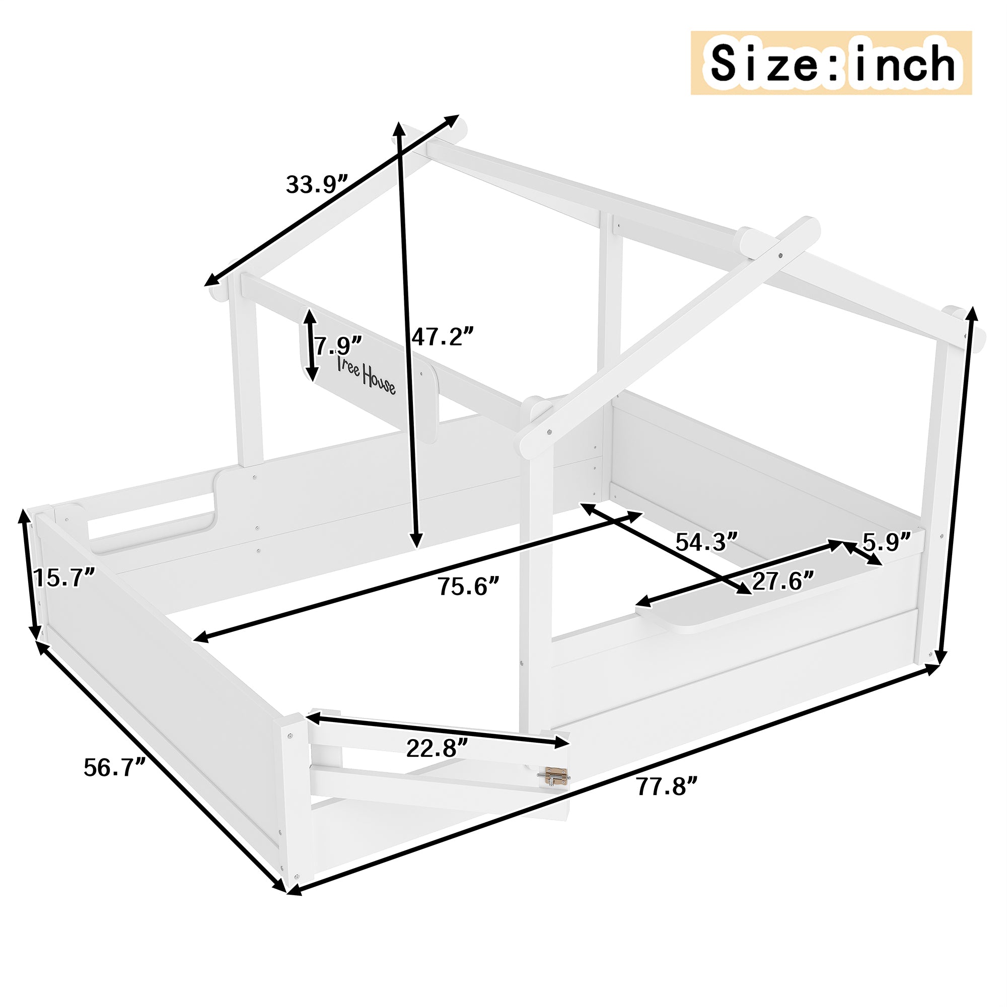 Full Size Floor Bed with Guardrails and Roof for Kids
